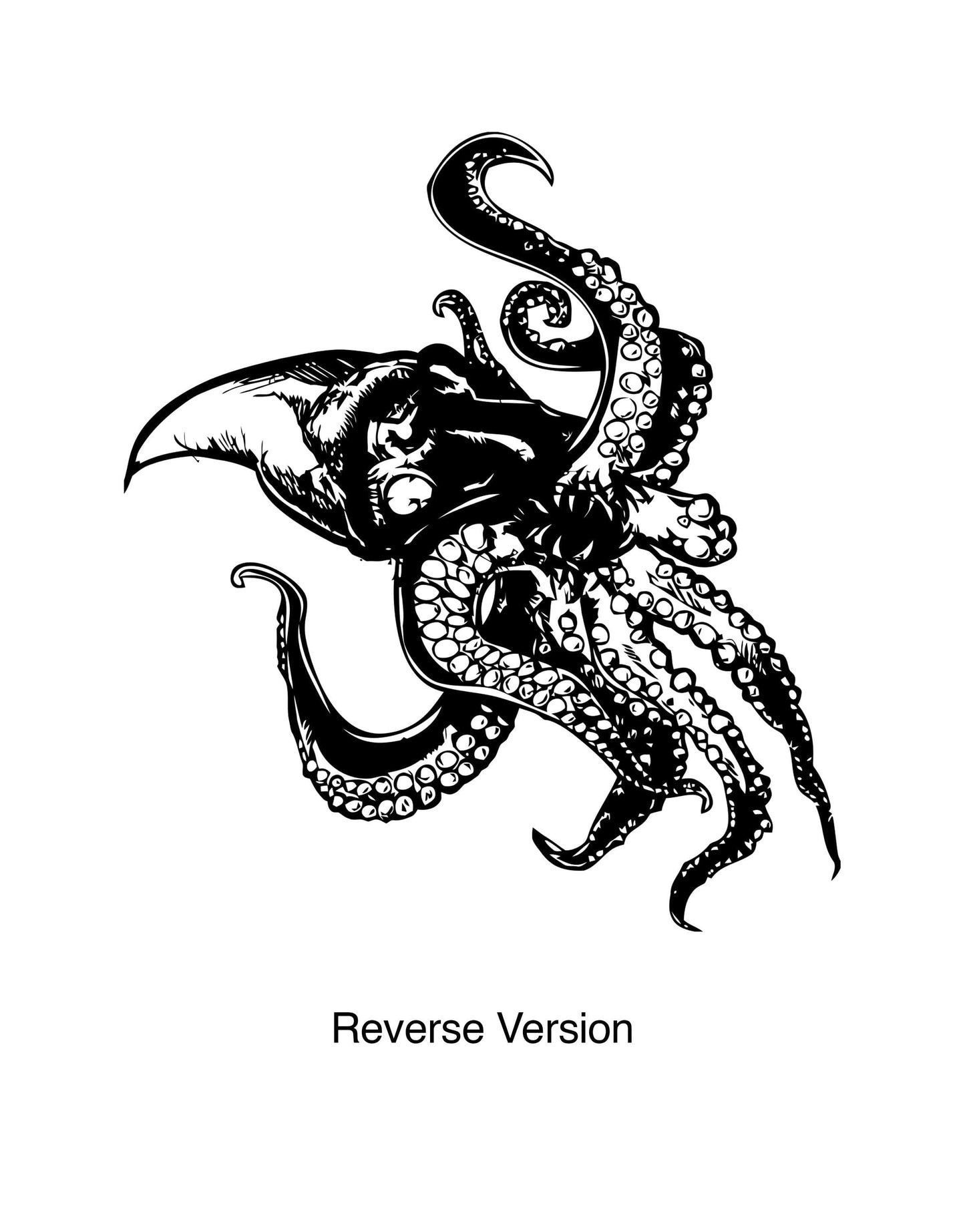 A black decal of a giant octopus on a white background.