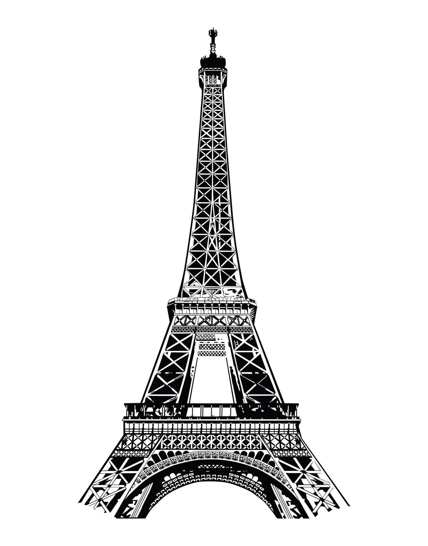 A black Eiffel Tower decal on a white background.