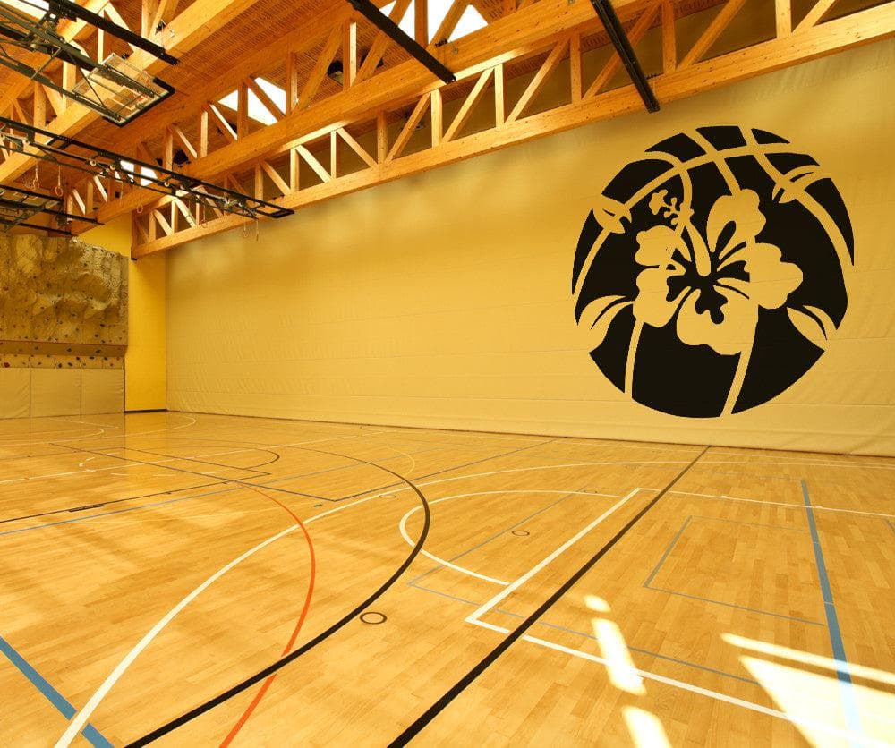 Vinyl Wall Decal Sticker Basketball with Hibiscus #OS_AA513