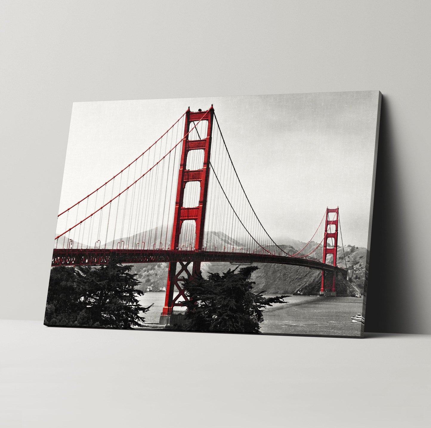 Golden Gate Bridge Canvas Print. Black and White with Red Accents. #C113