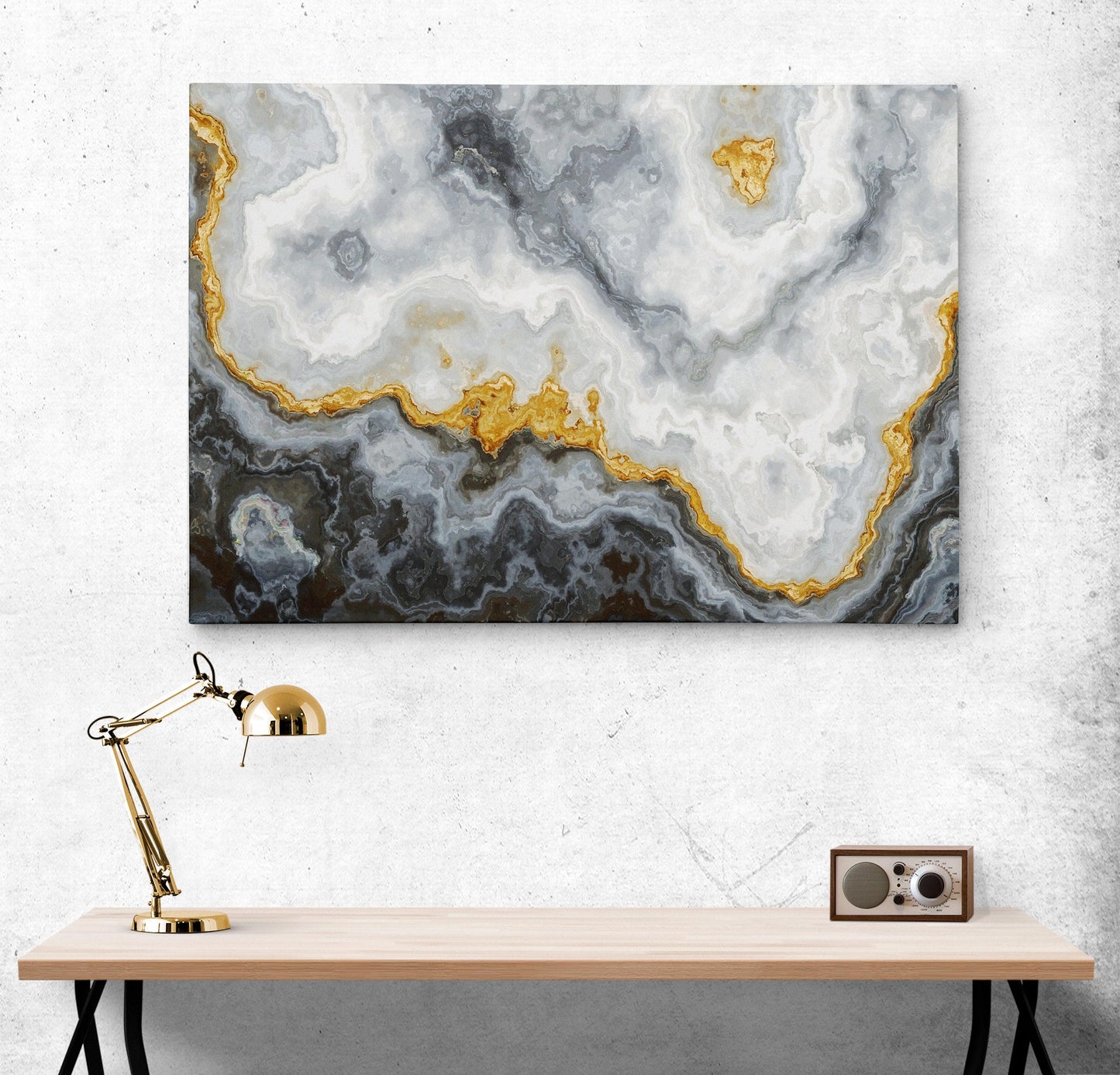 Gray and Gold Marble Stone Quartz Agate Art Canvas. #C119