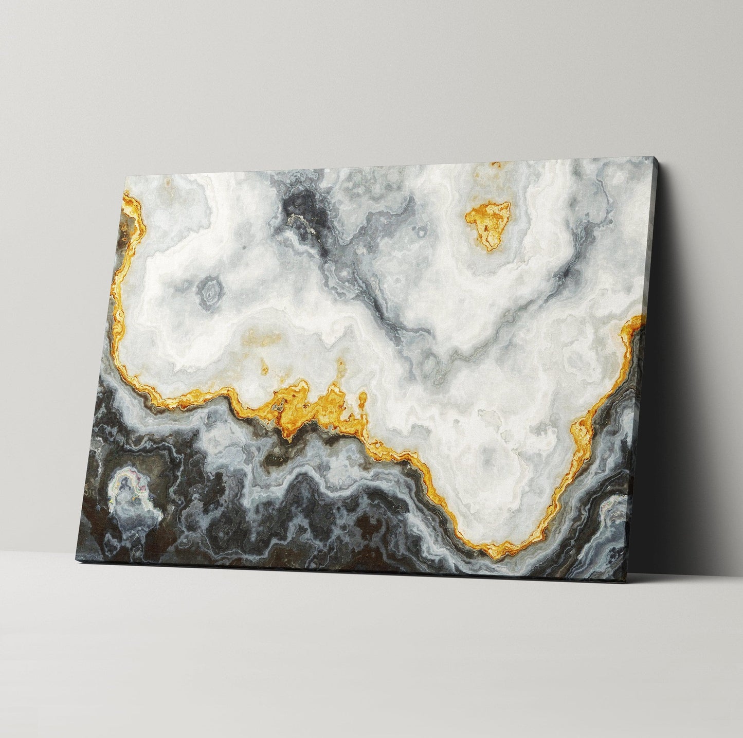 Gray and Gold Marble Stone Quartz Agate Art Canvas. #C119