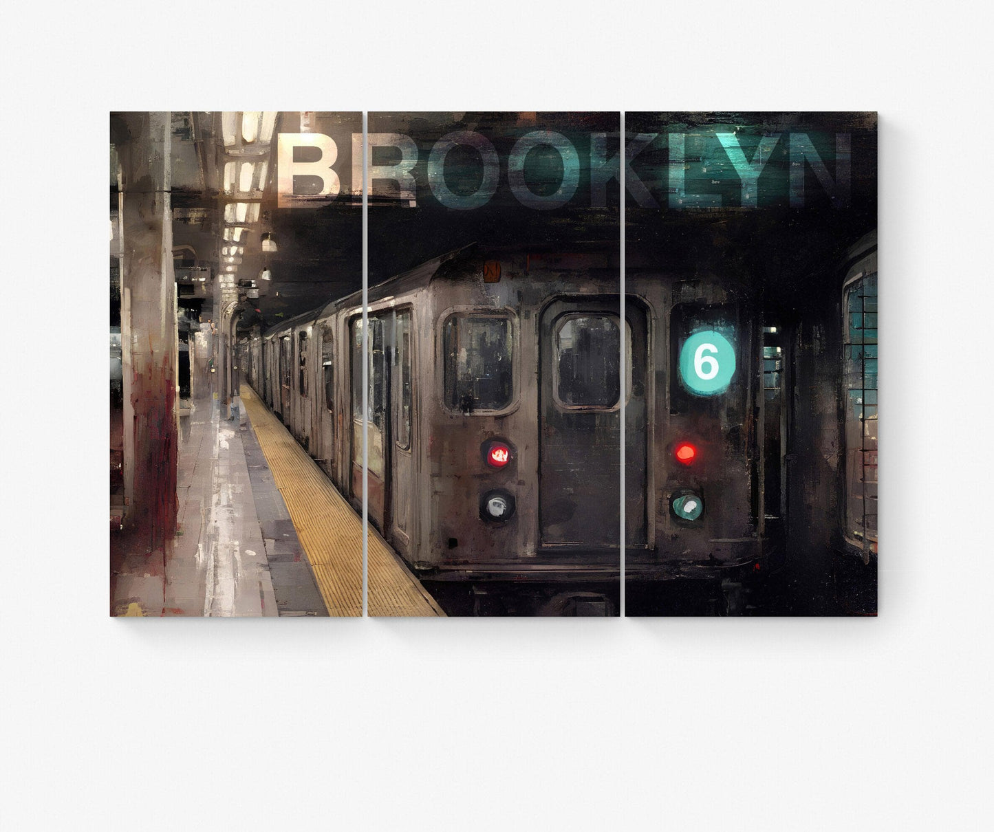 New York City Brooklyn Subway Train Art Wall Canvas (3 Piece Canvas). #C6516