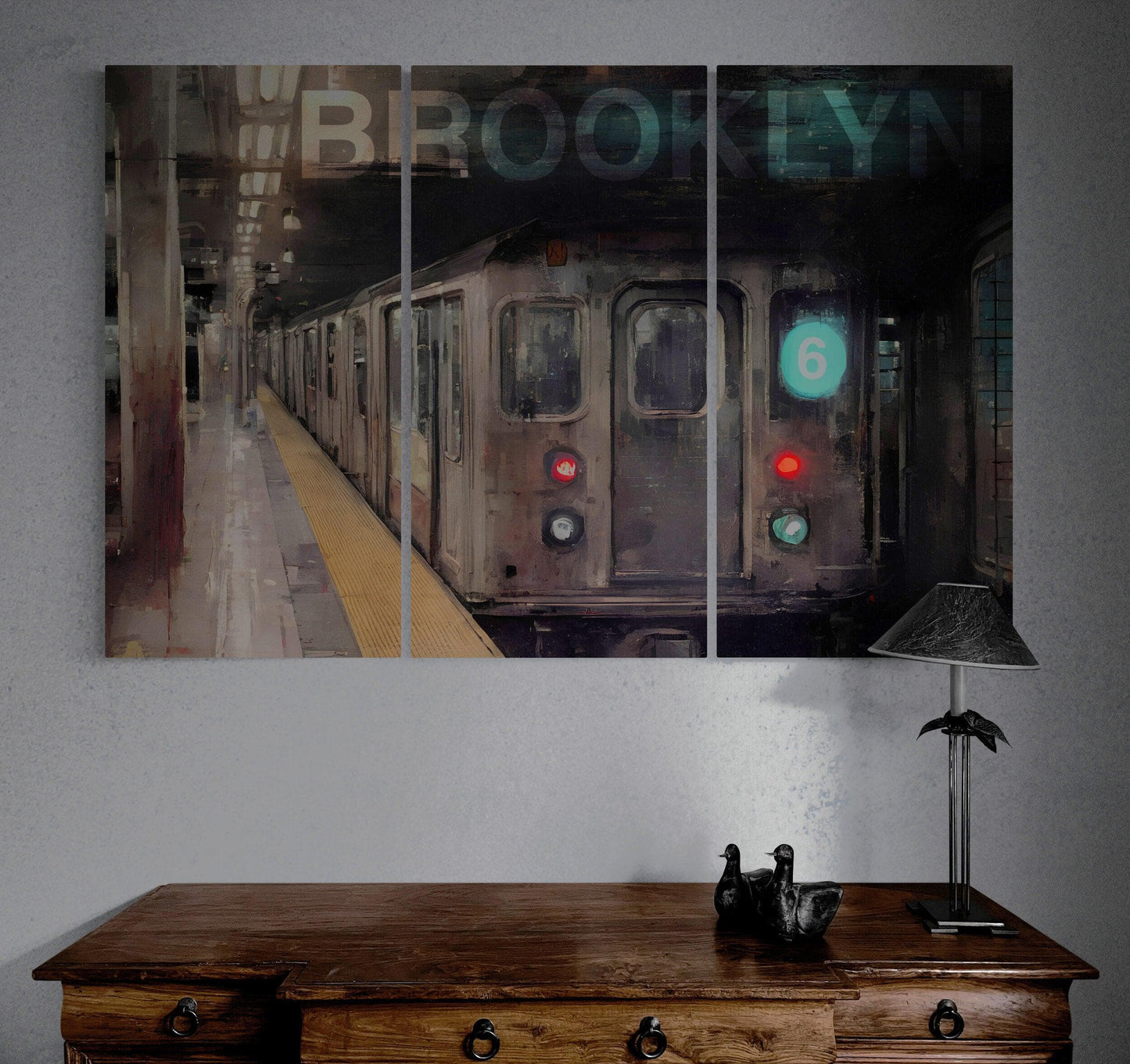New York City Brooklyn Subway Train Art Wall Canvas (3 Piece Canvas). #C6516