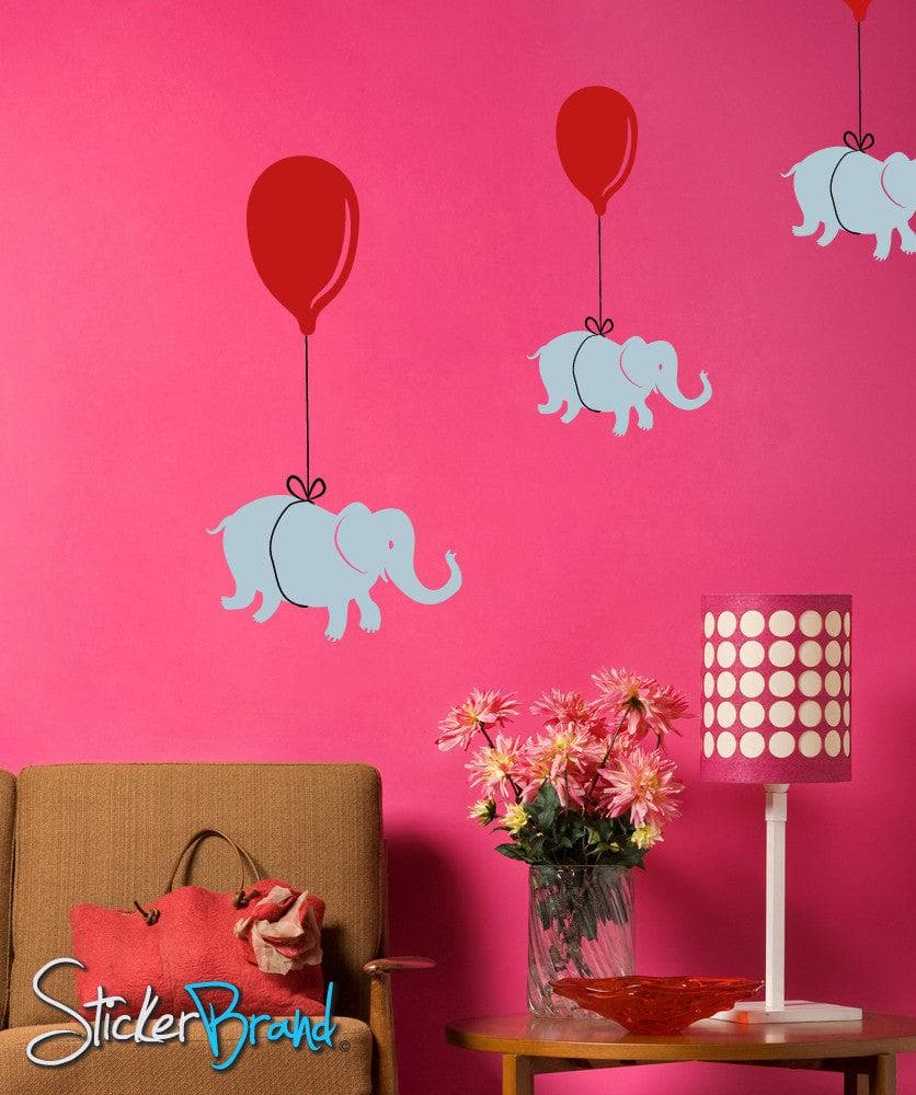Graphic Wall Decal Sticker Elephants Hanging on Balloons #OS_MB184