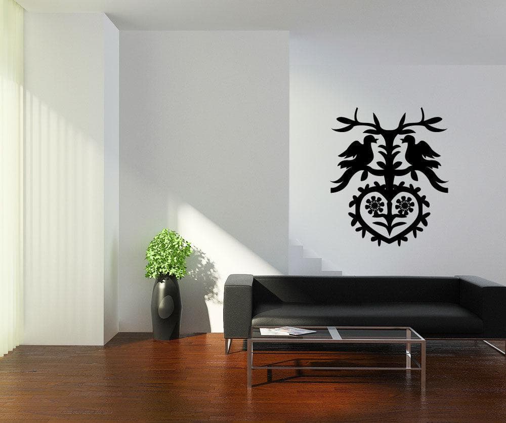 Vinyl Wall Decal Sticker German Art with Birds and Heart #OS_MG425