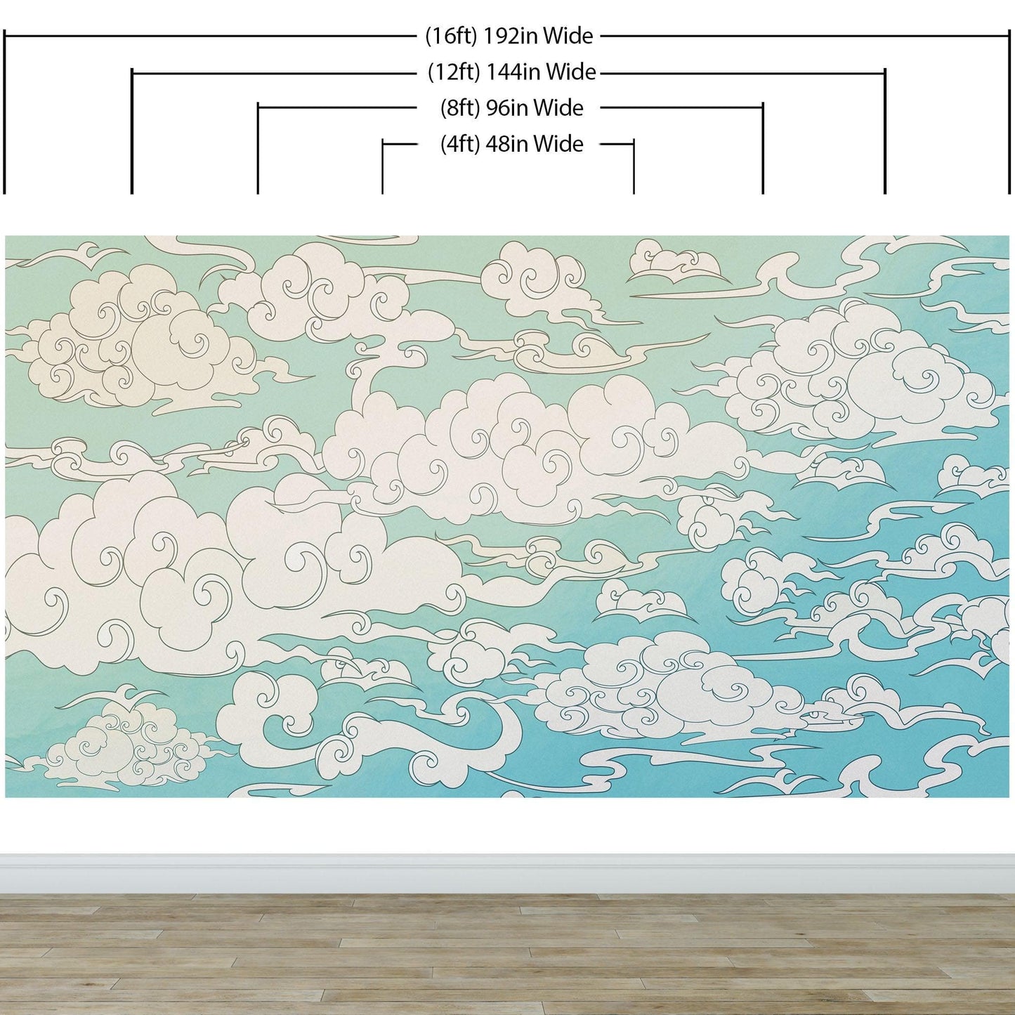 Japanese Traditional Curly Cloud in Sky Abstract Illustration Asian Decor Wall Mural. Peel and Stick Wallpaper. #6297