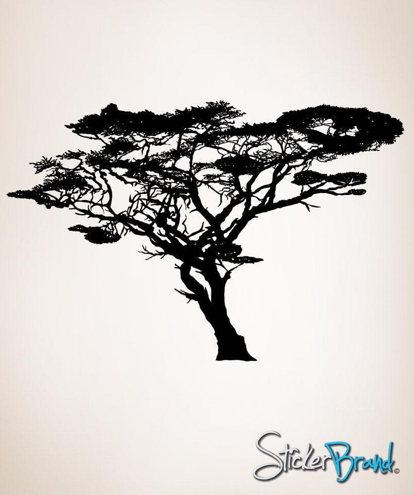 A black tree decal on a white background.