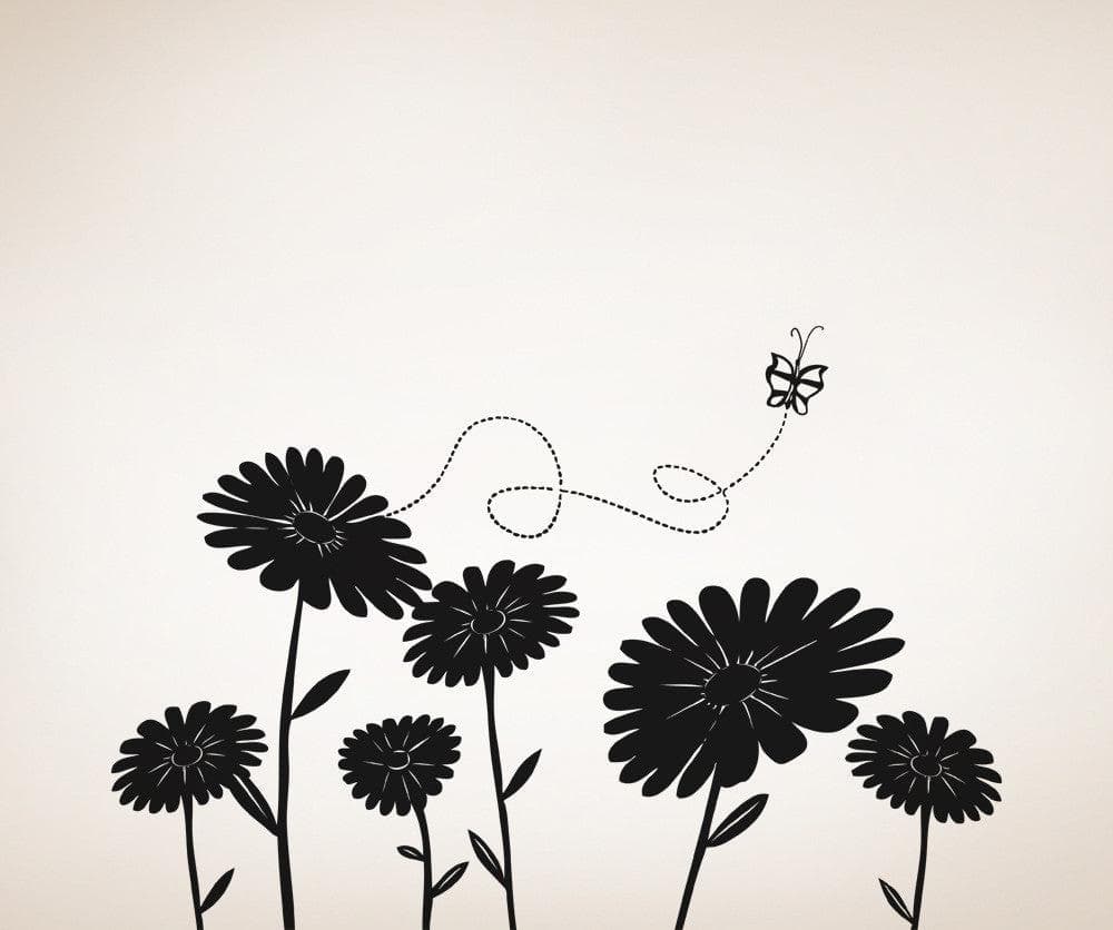Vinyl Wall Decal Sticker Daisies and Butterfly #OS_AA1224