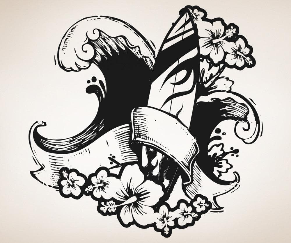 Hawaii Surf Wave Hibiscus Flower Design Vinyl Wall Decal Sticker #OS_AA1246