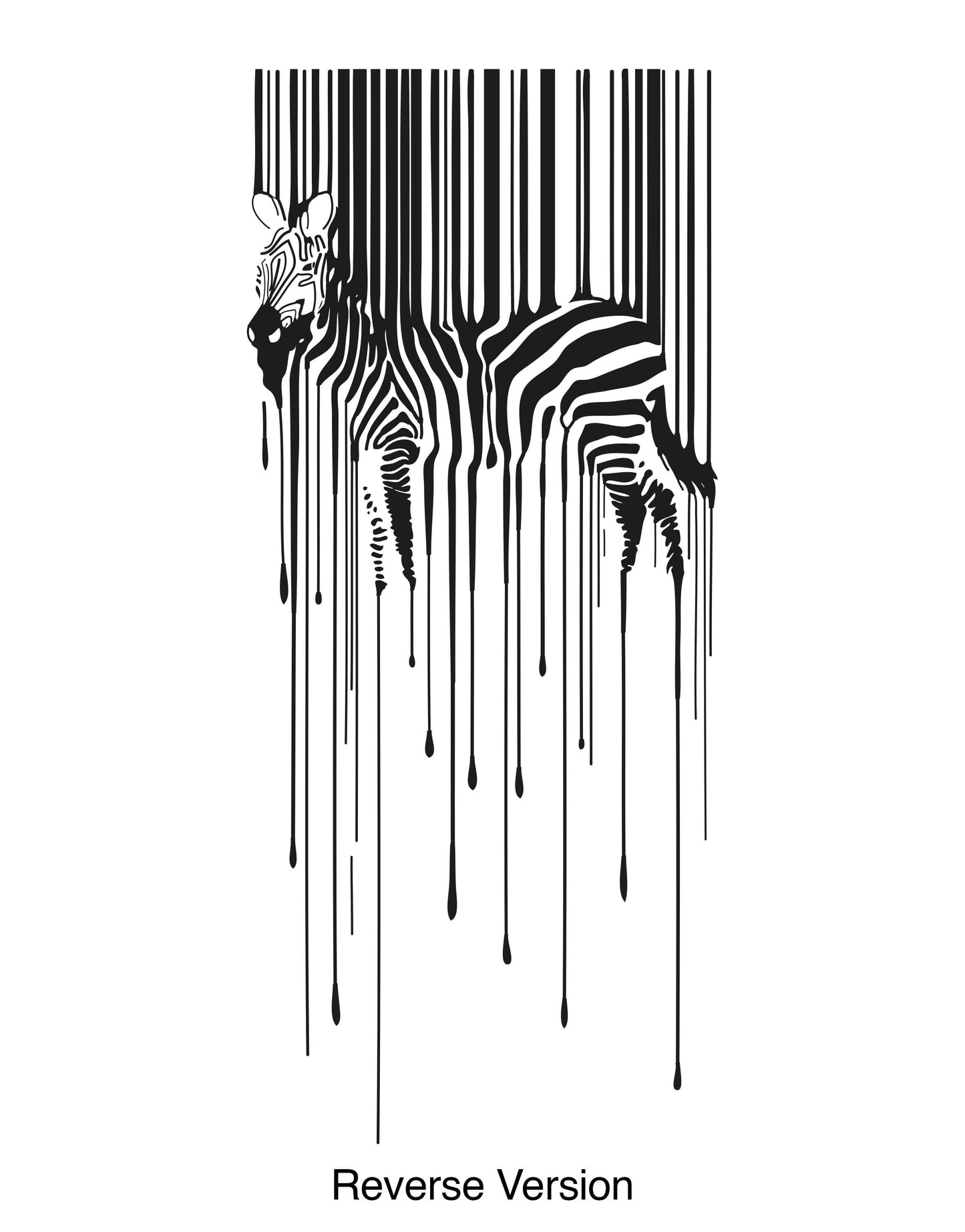 A black decal of a Zebra's stripes dripping on a white background.