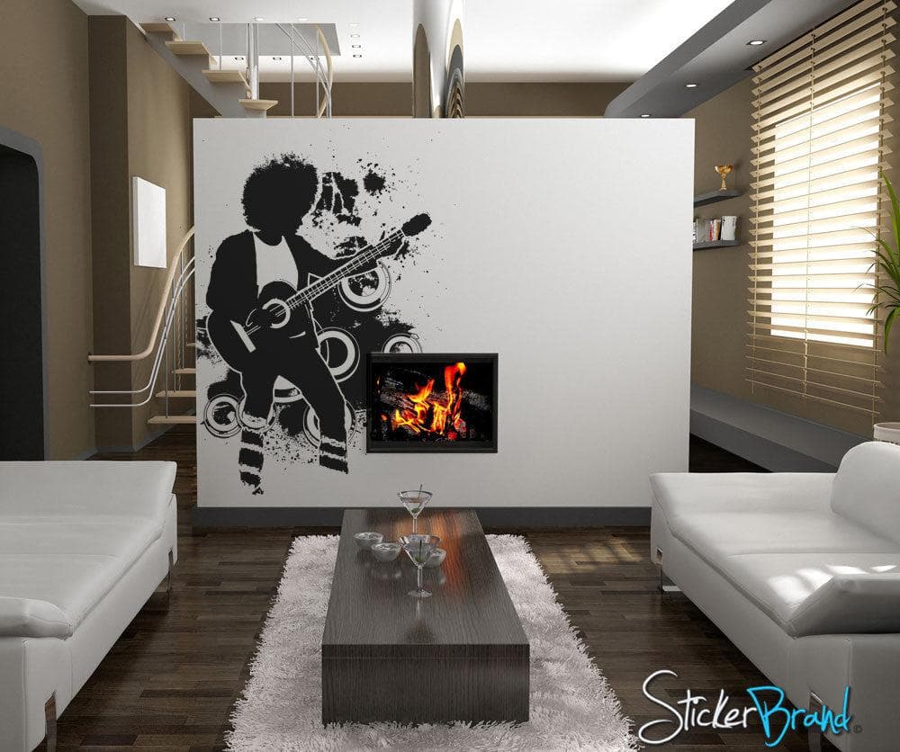 Vinyl Wall Decal Sticker 70's Inspired Guitar Player #OS_AA138