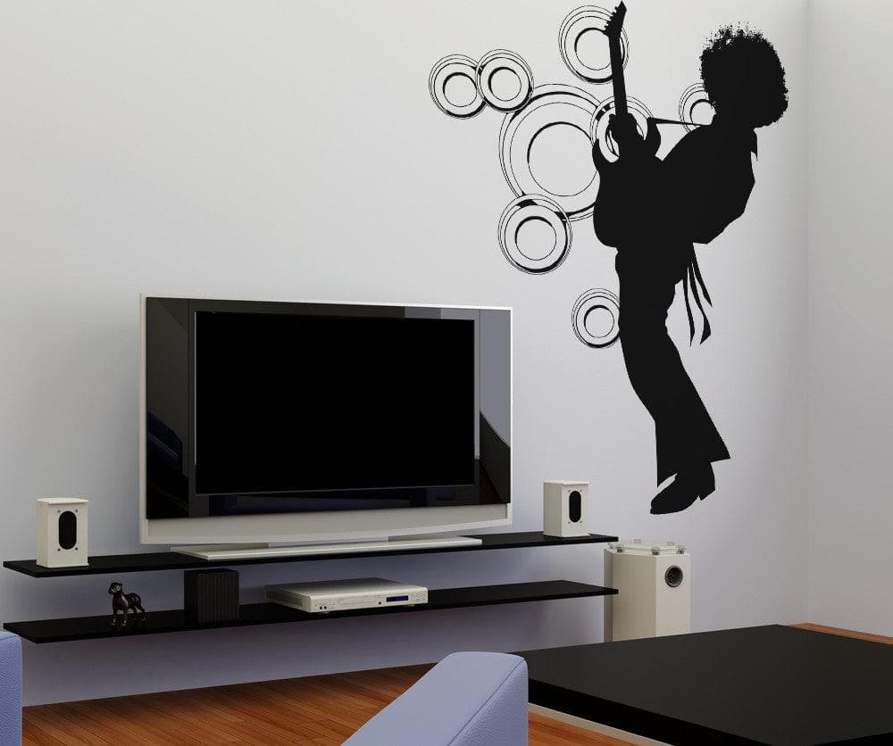 Vinyl Wall Decal Sticker 70's Afro Guitar Player #OS_AA141