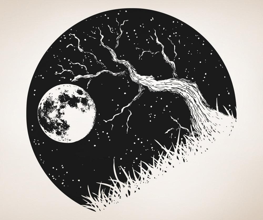 Vinyl Wall Decal Sticker Tree Branch and Moon #OS_AA1562
