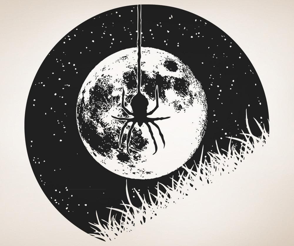 Hanging Spider in Front of Moon at Night Vinyl Wall Decal Sticker. #OS_AA1645