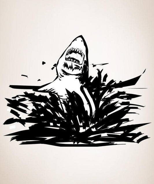 Shark Attack Jumping out of Ocean Vinyl Wall Decal Sticker. #OS_DC103