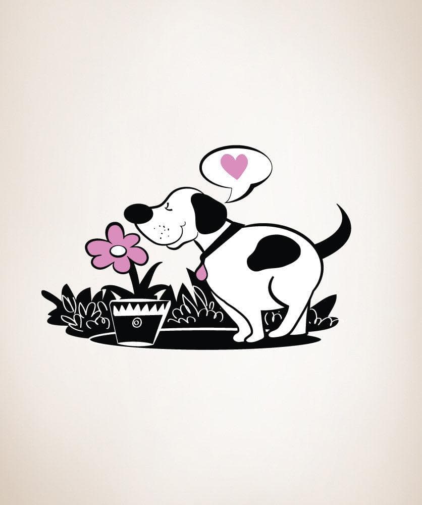 Vinyl Wall Decal Sticker Dog with Flower #OS_DC137
