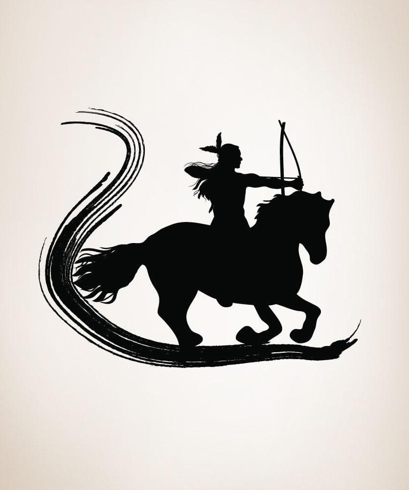 Vinyl Wall Decal Sticker Native American on Horse with Brush Stroke #OS_DC138