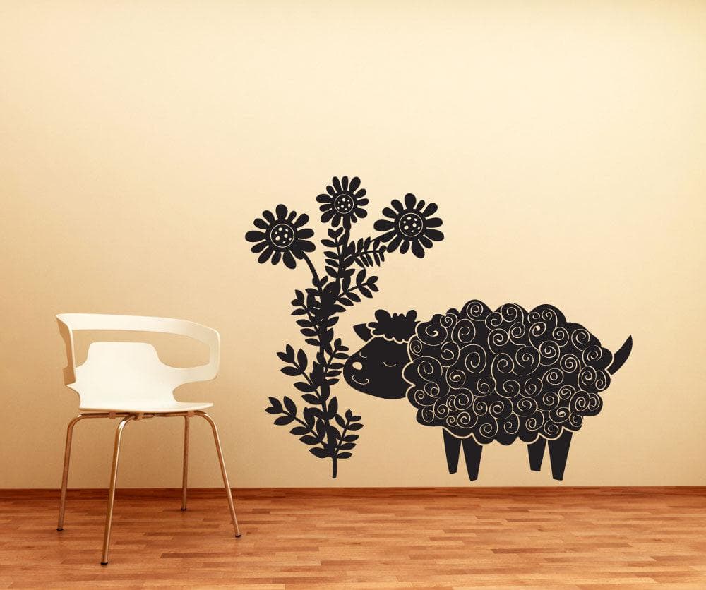 Vinyl Wall Decal Sticker Sheep and Flowers #OS_DC694