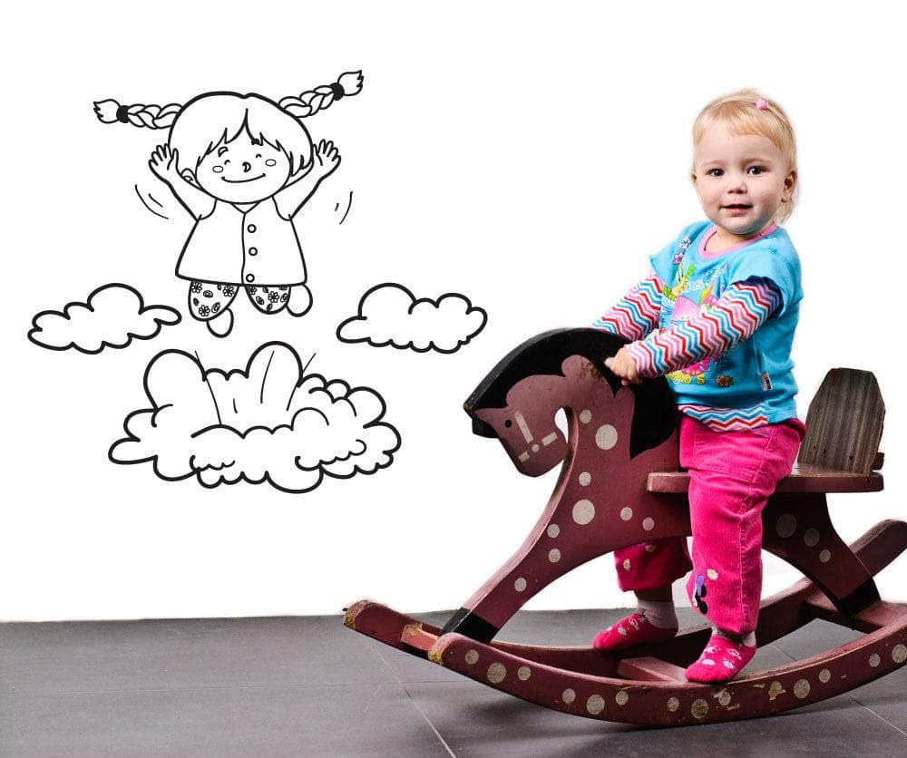 Vinyl Wall Decal Sticker Girl Hopping on Clouds #OS_DC700