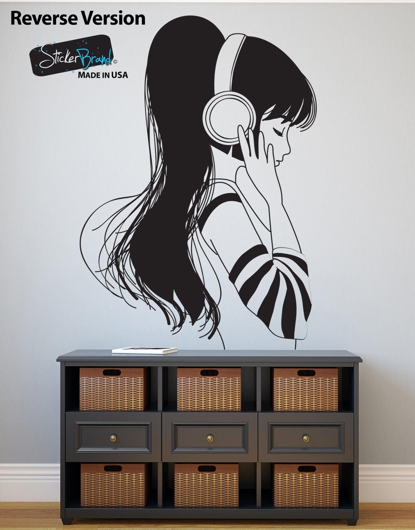 Girl Chilling Listening to Music Wall Decal Sticker. #OS_DC792