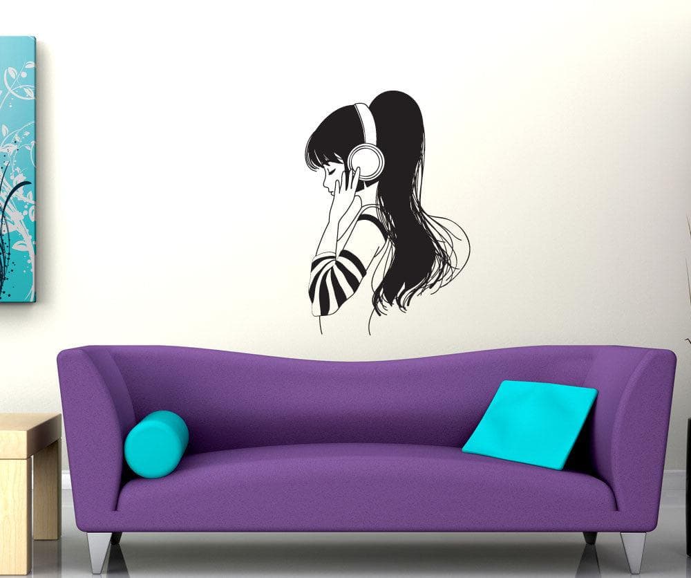 Girl Chilling Listening to Music Wall Decal Sticker. #OS_DC792