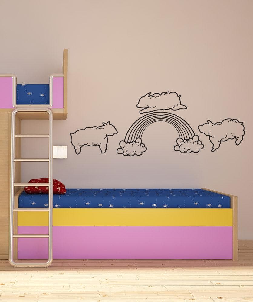 Vinyl Wall Decal Sticker Sheep Clouds with Rainbow #OS_DC800