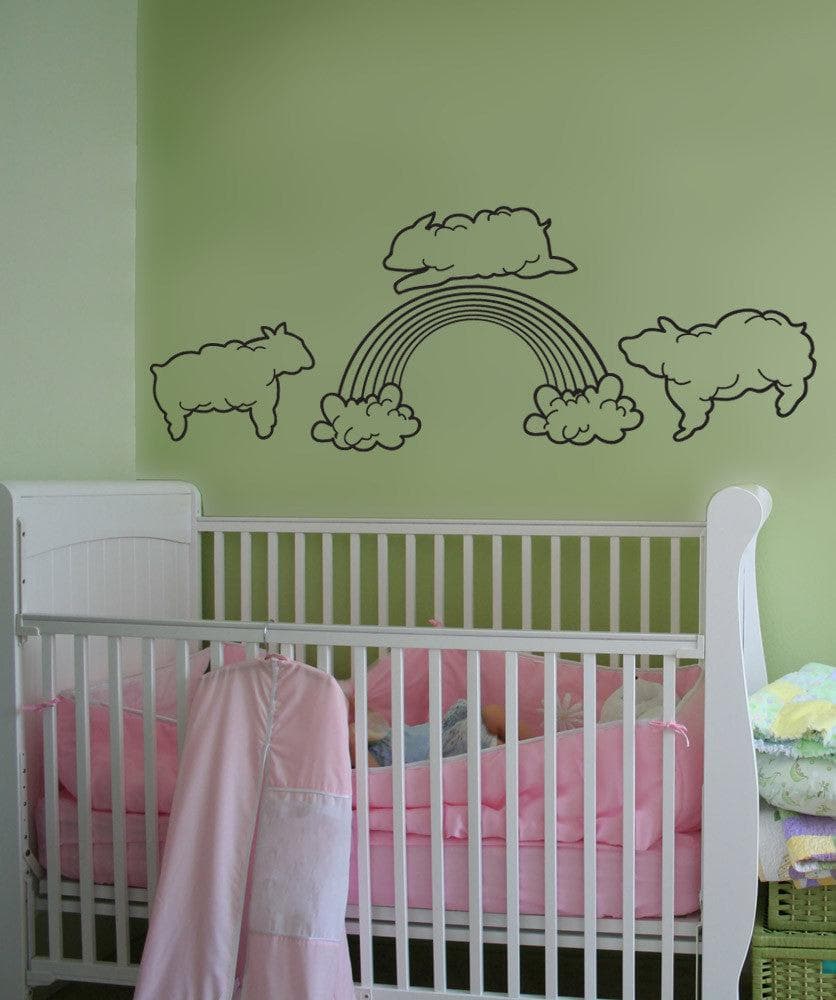 Vinyl Wall Decal Sticker Sheep Clouds with Rainbow #OS_DC800