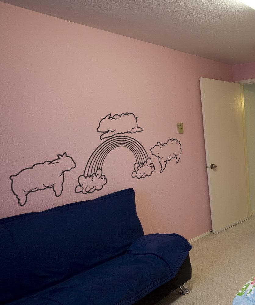 Vinyl Wall Decal Sticker Sheep Clouds with Rainbow #OS_DC800