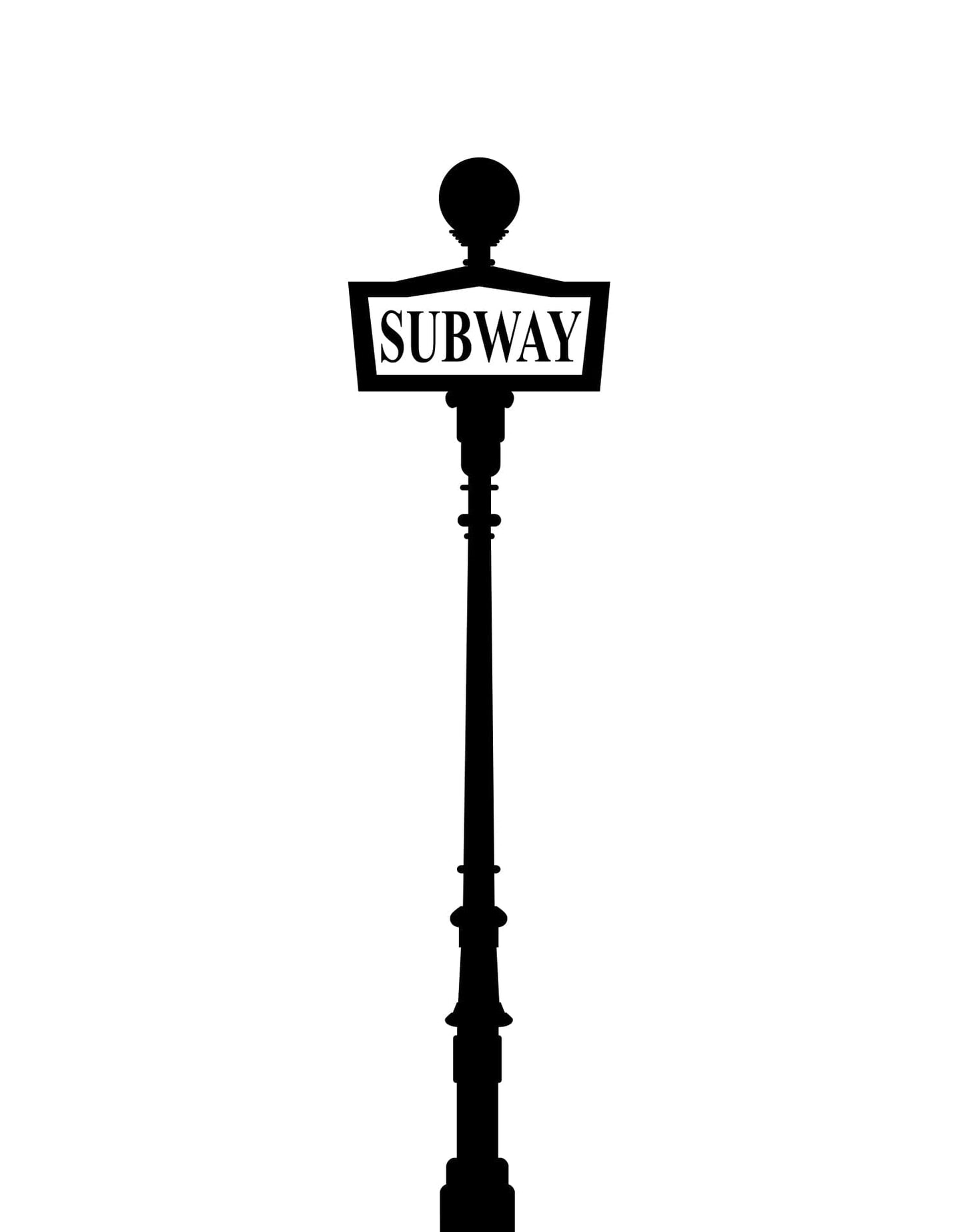 A black subway sign on a white background.