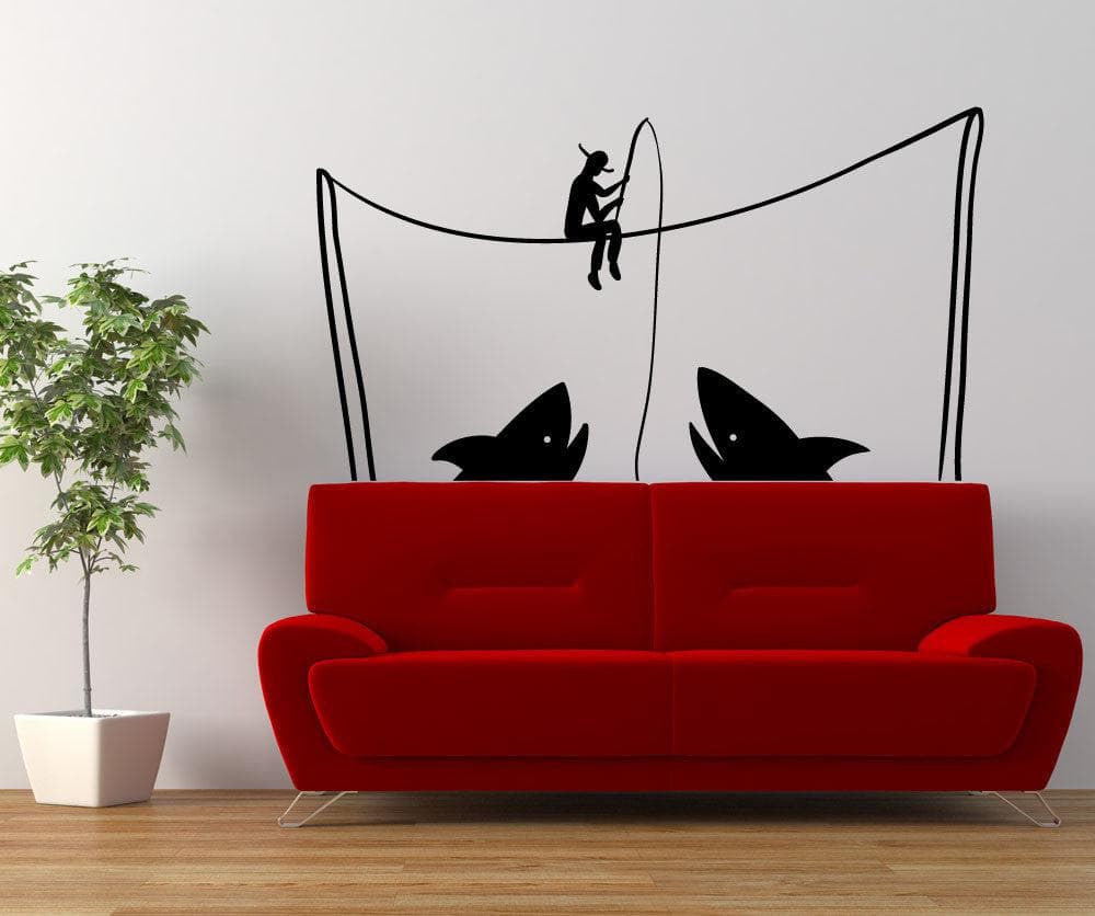 Vinyl Wall Decal Sticker Shark Fishing #OS_MB1171