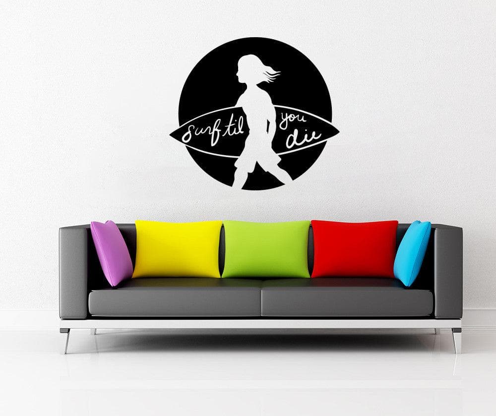 Vinyl Wall Decal Sticker Surf Til You Die #OS_MB1220