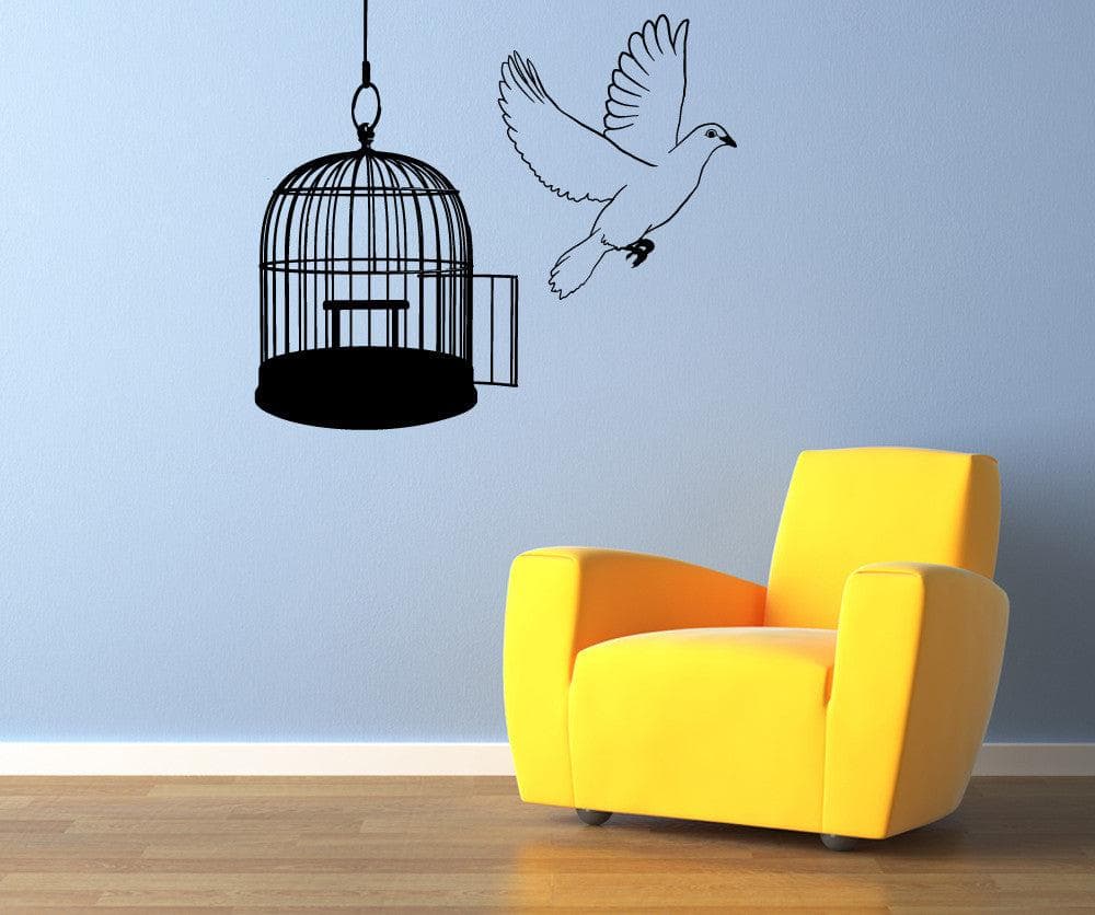 Vinyl Wall Decal Sticker Dove and Birdcage #OS_MB644