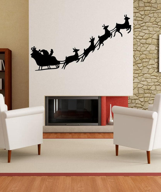 Vinyl Wall Decal Sticker Santa and his Reindeer #OS_MB766