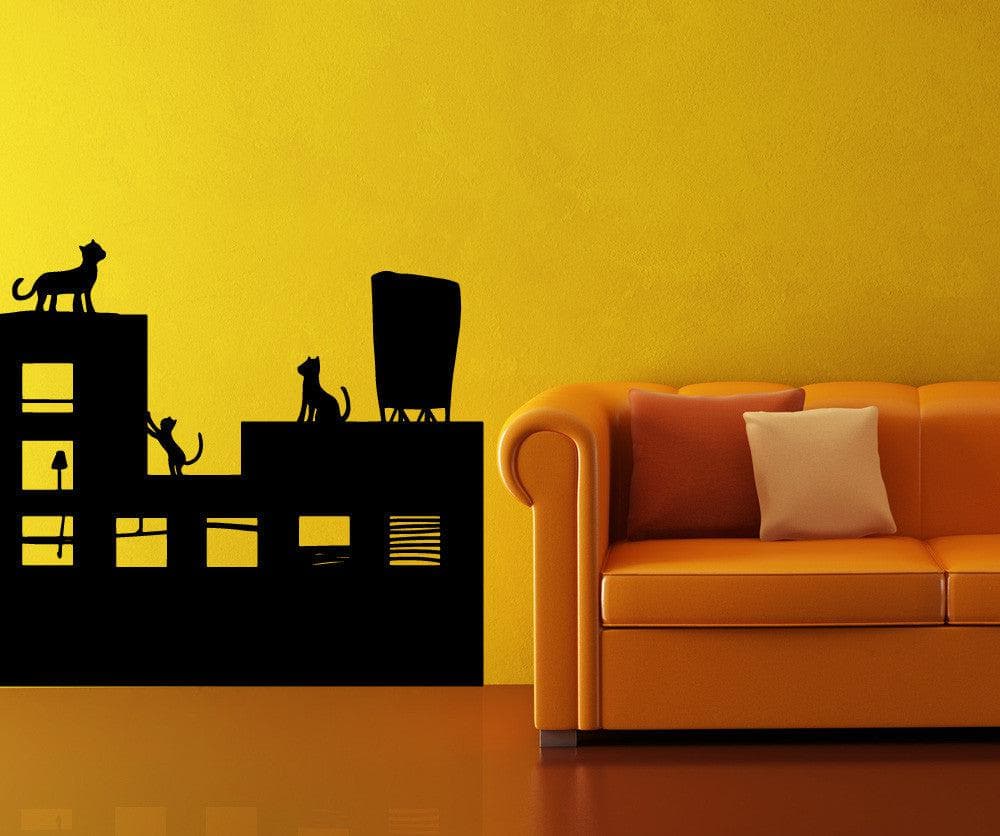Vinyl Wall Decal Sticker Cats on a Roof #OS_MB896
