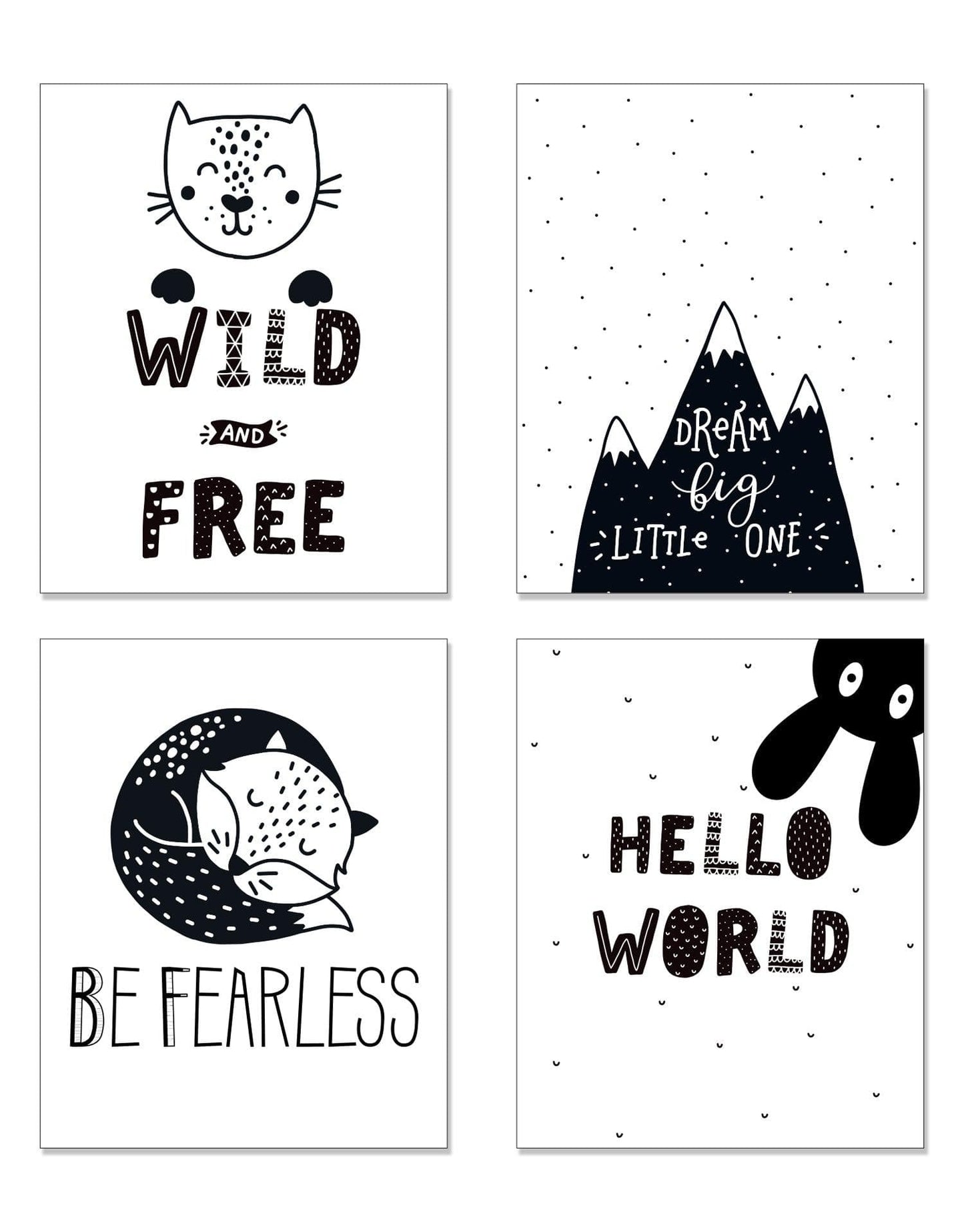 Cute Nursery Room Poster Quotes. Be Fearless. Wild and Free. Dream Big Little One. Hello World. #P1015