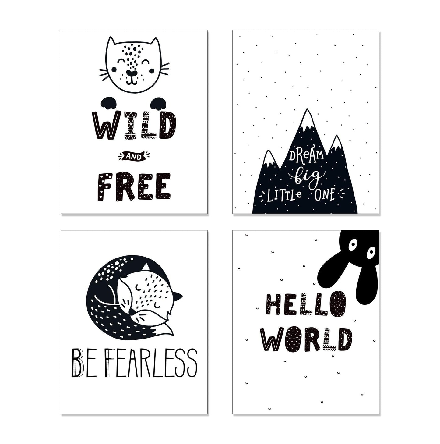 Cute Nursery Room Poster Quotes. Be Fearless. Wild and Free. Dream Big Little One. Hello World. #P1015