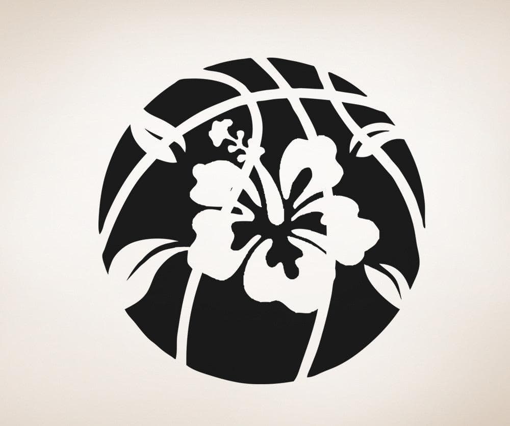Vinyl Wall Decal Sticker Basketball with Hibiscus #OS_AA513