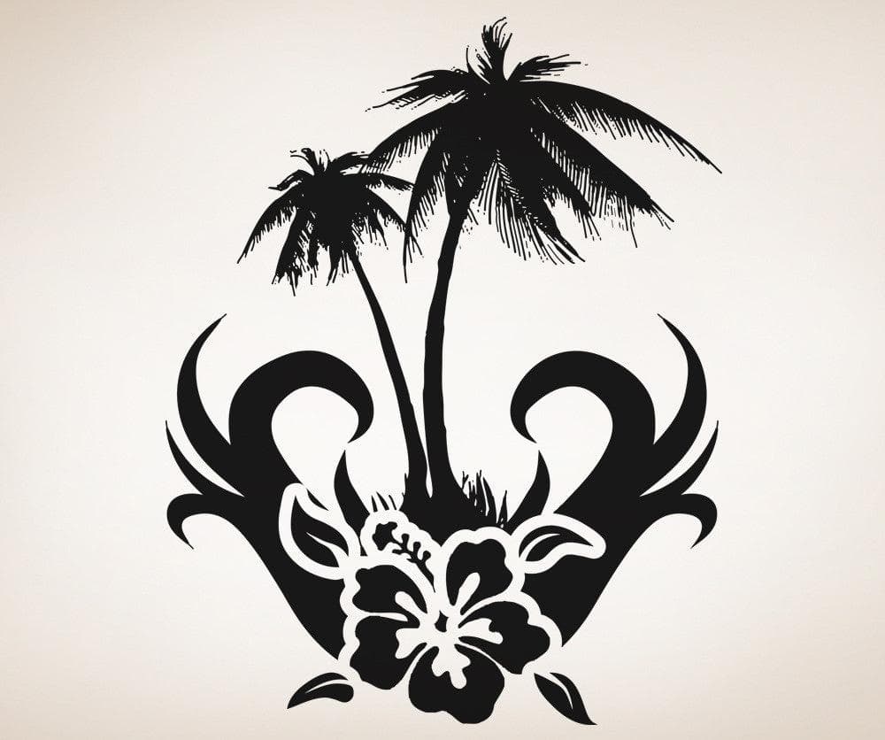 Vinyl Wall Decal Sticker Hibiscus With Palm Tree #OS_AA266