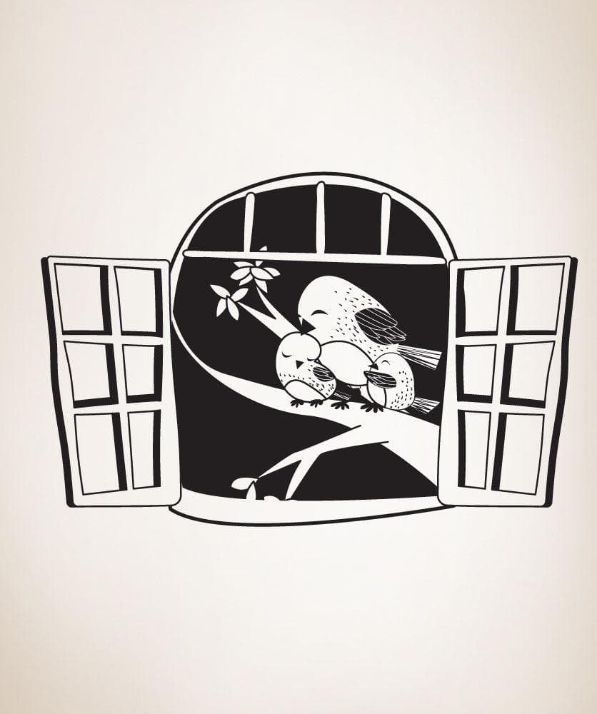 Vinyl Wall Decal Sticker Family of Birds in Window #OS_DC331