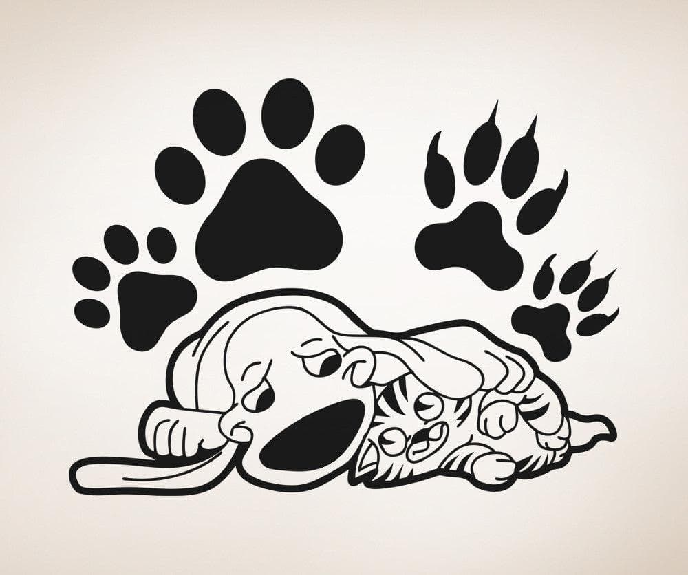 Vinyl Wall Decal Sticker Sleepy Cat and Dog #OS_AA602