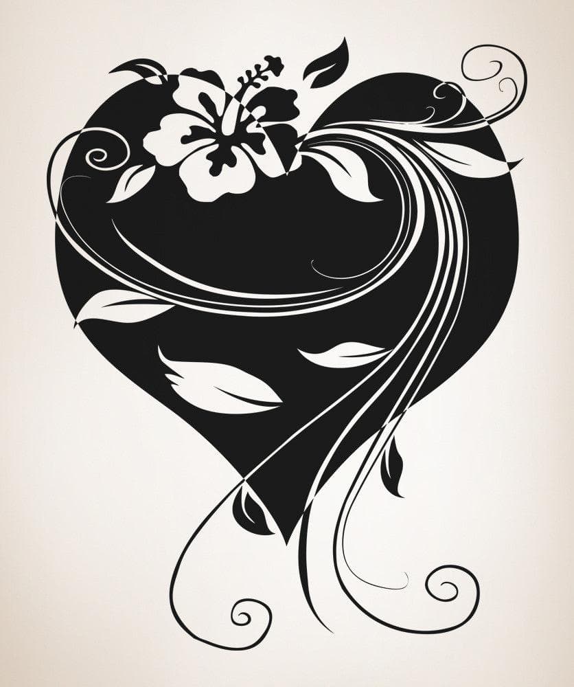 Vinyl Wall Decal Sticker Hawaiian Flower with Heart and Vines #OS_AA361