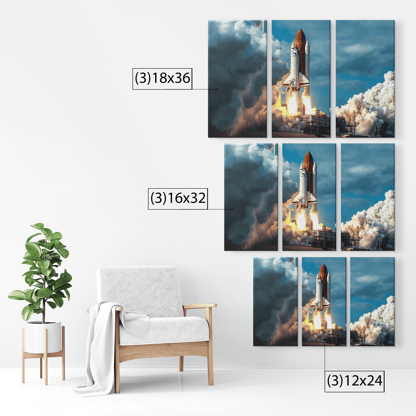 NASA Space Shuttle Launching (3 Piece) Canvas Print #C6470