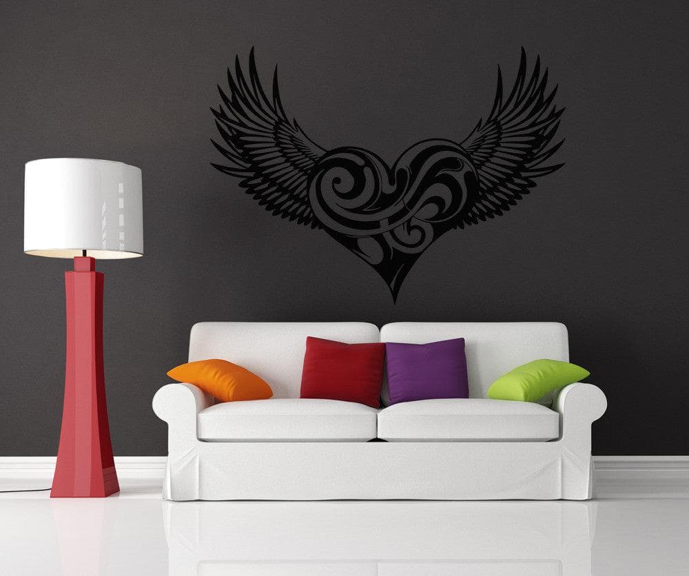 Swirly Heart with Wings Vinyl Wall Decal #5543