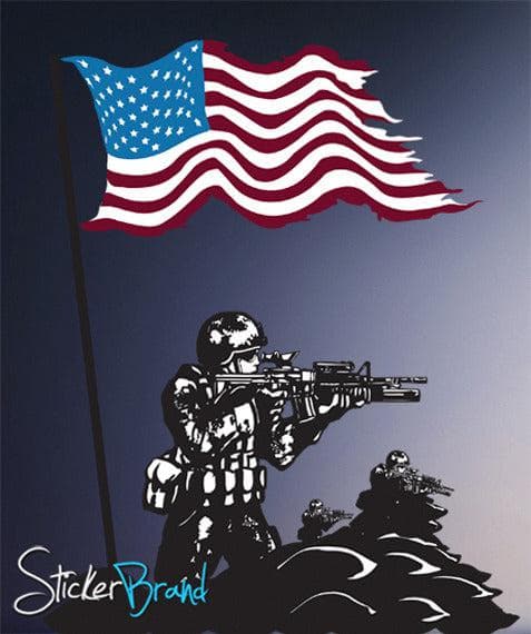 Graphic Wall Decal Sticker America Flag with U.S. Soldier #GFoster156