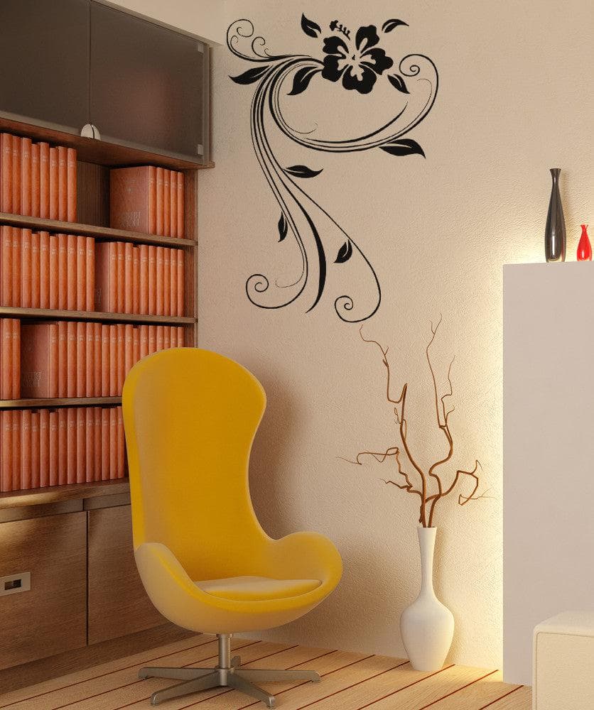 Flower Wall Decal Sticker Swirly Hibiscus Floral Decal. #OS_AA377