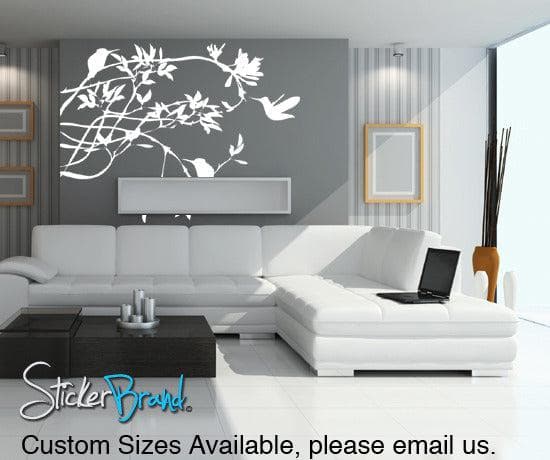 Humming Birds feeding on Flower Vinyl Wall Decal. #AC118