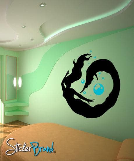 Mermaid Swimming Bubbles Vinyl Wall Decal. #GFoster109