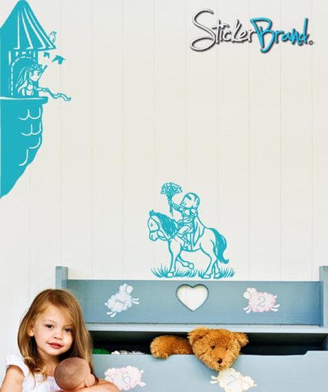 Vinyl Wall Decal Sticker Princess in Castle Tower Knight on Horse #GFoster140