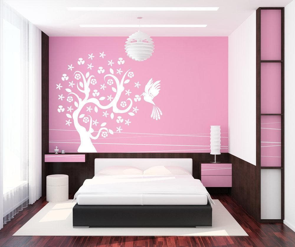 Vinyl Wall Decal Sticker Hummingbird Tree #1006
